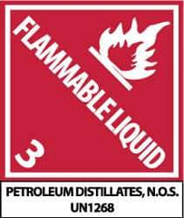 NMC - Flammable Liquid - 3 - Petroleum Distillates, N.O.S. - UN1268 Shipping Label - 4-3/4" High x 4" Wide - Industrial Tool & Supply