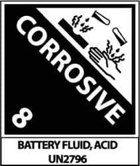 NMC - Corrosive 8 Battery Fluid, Acid Un2796 Shipping Label - 4-3/4" High x 4" Wide - Industrial Tool & Supply
