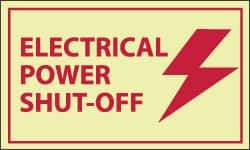 NMC - Accident Prevention Label - Legend: Electrical Power Shut-off, English, Red on Yellow, 5" Long x 3" High, Sign Muscle Finish - Industrial Tool & Supply