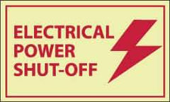 NMC - Accident Prevention Label - Legend: Electrical Power Shut-off, English, Red on Yellow, 5" Long x 3" High, Sign Muscle Finish - Industrial Tool & Supply