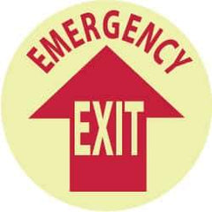 NMC - Emergency Exit, Anti-Skid Polyester Floor Sign - Round, Red on Glow (Yellow), Adhesive Backed, For Exit, Entrance & Directional - Industrial Tool & Supply