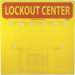 NMC - Empty Plexiglass Tag and Padlock / Hasp Station - 14 Inch Wide x 14 Inch High, Yellow and Yellow on Red - Industrial Tool & Supply