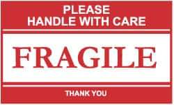 NMC - Please Handle with Care - Fragile - Thank You Shipping Label - 2-1/2" High x 4" Wide - Industrial Tool & Supply