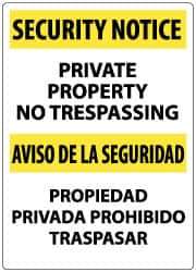 NMC - "Security Notice - Private Property - No Trespassing", 20" Long x 14" Wide, Aluminum Safety Sign - Rectangle, 0.05" Thick, Use for Security & Admittance - Industrial Tool & Supply