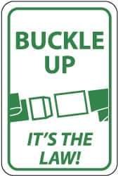 NMC - "Buckle Up - It's the Law", "Buckle", 12" Wide x 18" High, Aluminum Parking Lot Traffic Signs - 0.04" Thick, Green on White, Rectangle, Post Mount - Industrial Tool & Supply