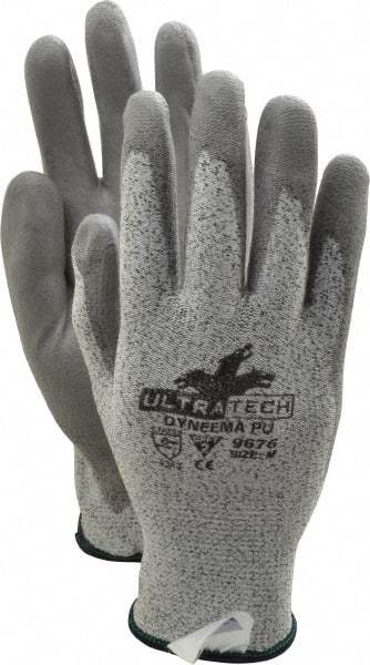 MCR Safety - Size M (8), ANSI Cut Lvl 2, Polyurethane Coated Cut Resistant Gloves - Palm & Fingers Coated, Dyneema Lining, Knit Wrist, Salt & Pepper/Gray, Paired - Industrial Tool & Supply