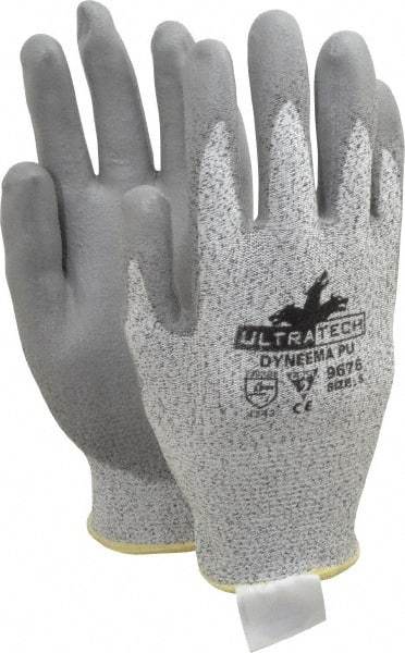 MCR Safety - Size S (7), ANSI Cut Lvl 2, Polyurethane Coated Cut Resistant Gloves - Palm & Fingers Coated, Dyneema Lining, Knit Wrist, Salt & Pepper/Gray, Paired - Industrial Tool & Supply