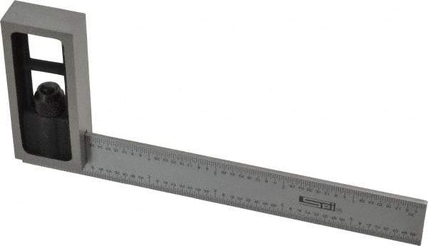SPI - 6 Inch Long, English and Metric Double Square - 1/64 and 1/32 Inch Graduation, 0.5 and 1mm Graduation, Hardened Steel - Industrial Tool & Supply