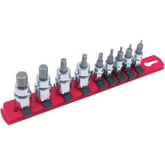 Wiha - 9 Piece 1/4 & 3/8" Drive Hex Bit Socket Set - 1.5 to 10mm Hex, Comes in Rail - Industrial Tool & Supply
