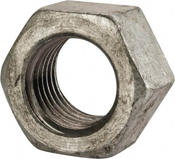 Value Collection - 1-1/4 - 7 UNC Steel Right Hand Hex Nut - 1-7/8" Across Flats, 1-1/16" High, Hot Dipped Galvanized Finish - Industrial Tool & Supply