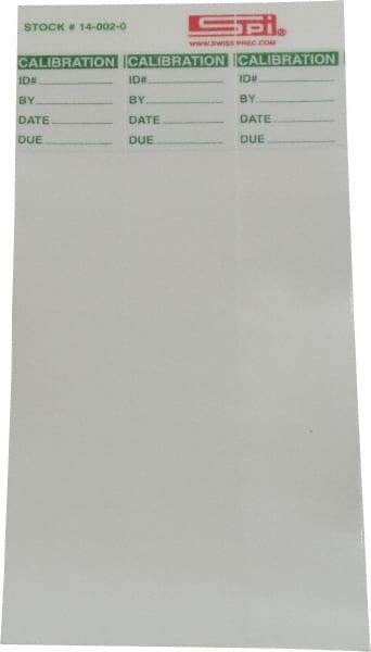 SPI - Calibration Label - Legend: Calibration, English, Green & White, 6" Long x 1" High, No Coating - Industrial Tool & Supply