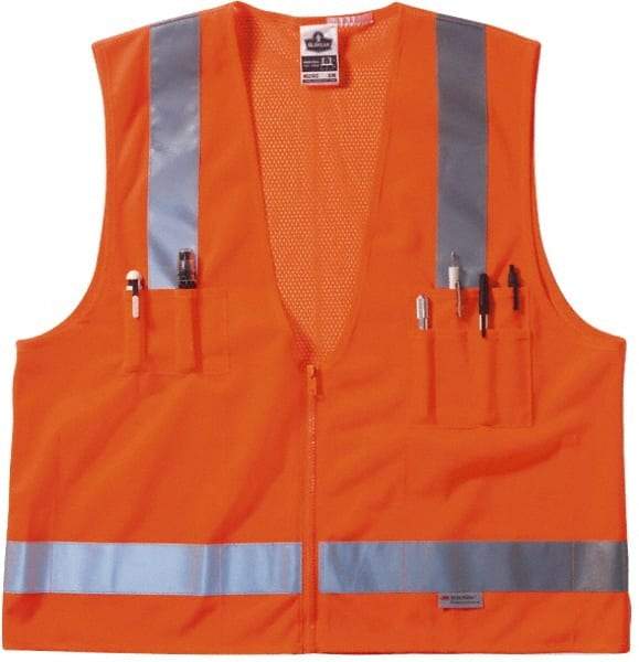 Ergodyne - Size 2X/3XL High Visibility Orange Mesh/Solid Surveyor's Vest - 52 to 58" Chest, ANSI/ISEA 107, Zipper Closure, 6 Pockets, Polyester - Industrial Tool & Supply