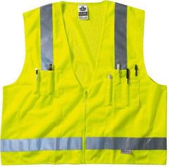 Ergodyne - Size 4X/5XL High Visibility Lime Mesh/Solid Surveyor's Vest - 58 to 64" Chest, ANSI/ISEA 107, Zipper Closure, 6 Pockets, Polyester - Industrial Tool & Supply