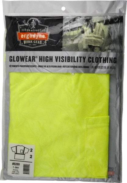 Ergodyne - Size L, Lime, High Visibility, Short Sleeve T-Pocket, - 38 to 42" Chest, 1 Pocket, Polyester - Industrial Tool & Supply