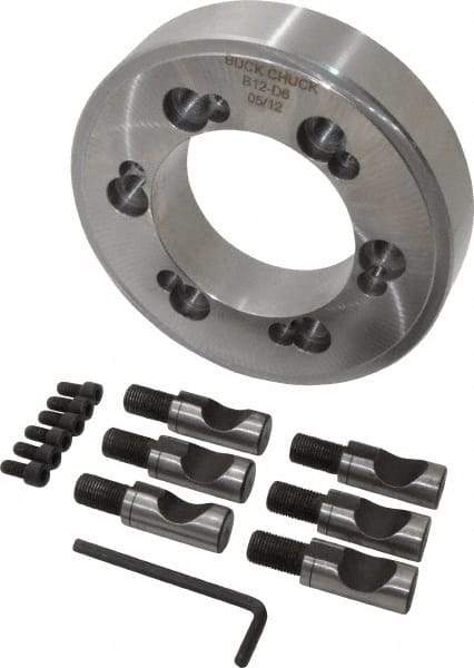 Buck Chuck Company - Adapter Back Plate for 12" Diam Self Centering Lathe Chucks - D1-6 Mount, 4.062" Through Hole Diam, 7-7/8" OD, 1.437" Flange Height, Steel - Industrial Tool & Supply