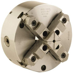 Buck Chuck Company - 4 Jaws, 6" Diam, Self Centering Manual Lathe Chuck - Front Mount, Adjustable, Reversible, 4,600 Max RPM, 1.78" Through Hole Diam, Forged Steel - Industrial Tool & Supply