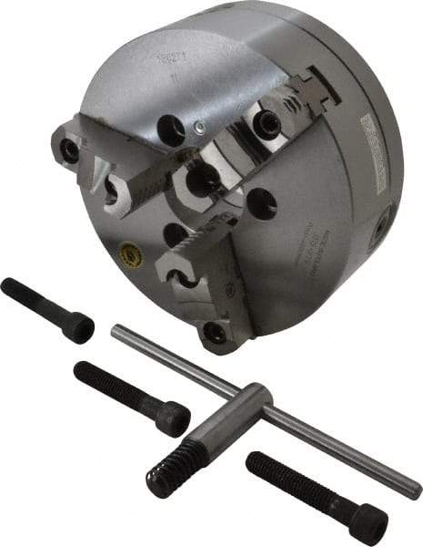 Bison - 3 Jaws, 8" Diam, Self Centering Manual Lathe Chuck - A1-6 Mount Spindle, Reversible, 4,000 Max RPM, 2.1653" Through Hole Diam, 0.001" Axial Runout, 0.0016" Radial Runout, Forged Steel - Industrial Tool & Supply