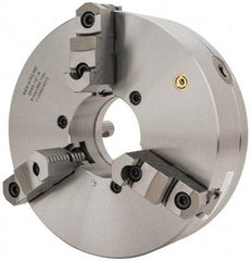 Bison - 3 Jaws, 12" Diam, Self Centering Manual Lathe Chuck - D1-8 Mount Spindle, Reversible, 2,800 Max RPM, 4.0551" Through Hole Diam, 0.0012" Axial Runout, 0.002" Radial Runout, Forged Steel - Industrial Tool & Supply