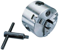 Interstate - 3 Jaws, 6" Diam, Self Centering Manual Lathe Chuck - Plain Back Mount Spindle, 1.5748" Through Hole Diam, 0.003" Axial Runout, Cast Iron - Industrial Tool & Supply