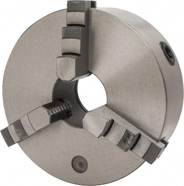 Interstate - 3 Jaws, 8" Diam, Self Centering Manual Lathe Chuck - Plain Back Mount Spindle, 2.5591" Through Hole Diam, 0.003" Axial Runout, Cast Iron - Industrial Tool & Supply