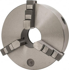 Interstate - 3 Jaws, 10" Diam, Self Centering Manual Lathe Chuck - Plain Back Mount Spindle, 3.1496" Through Hole Diam, 0.003" Axial Runout, Cast Iron - Industrial Tool & Supply