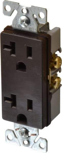 Cooper Wiring Devices - 125 VAC, 20 Amp, 5-20R NEMA Configuration, Brown, Industrial Grade, Self Grounding Duplex Receptacle - 1 Phase, 2 Poles, 3 Wire, Flush Mount, Chemical and Impact Resistant - Industrial Tool & Supply