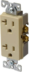 Cooper Wiring Devices - 125 VAC, 20 Amp, 5-20R NEMA Configuration, Ivory, Industrial Grade, Self Grounding Duplex Receptacle - 1 Phase, 2 Poles, 3 Wire, Flush Mount, Chemical and Impact Resistant - Industrial Tool & Supply
