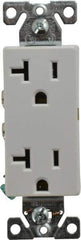 Cooper Wiring Devices - 125 VAC, 20 Amp, 5-20R NEMA Configuration, White, Industrial Grade, Self Grounding Duplex Receptacle - 1 Phase, 2 Poles, 3 Wire, Flush Mount, Chemical and Impact Resistant - Industrial Tool & Supply