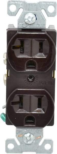 Cooper Wiring Devices - 125 VAC, 20 Amp, 5-20R NEMA Configuration, Brown, Specification Grade, Self Grounding Duplex Receptacle - 1 Phase, 2 Poles, 3 Wire, Flush Mount - Industrial Tool & Supply