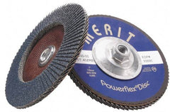 Merit Abrasives - 40 Grit, 7" Disc Diam, 5/8-11 Center Hole, Type 27 Zirconia Alumina Flap Disc - 8,600 Max RPM, Fiberglass Backing, Arbor Attaching System, Coated - Industrial Tool & Supply