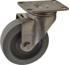 Albion - 4" Diam x 1-1/4" Wide x 5-1/8" OAH Top Plate Mount Swivel Caster - Soft Rubber, 300 Lb Capacity, Delrin Bearing, 2-1/2 x 3-5/8" Plate - Industrial Tool & Supply