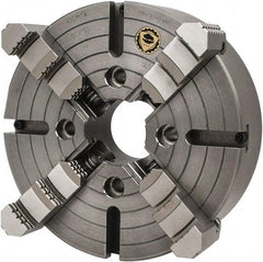 Bison - 4 Jaws, 12" Diam, Independent Manual Lathe Chuck - Plain Back Mount Spindle, Reversible, 1,200 Max RPM, 3.1496" Through Hole Diam, Cast Iron - Industrial Tool & Supply