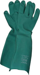 SHOWA - Size 2XL (11), 19" Long, 22 mil Thick, Nitrile Chemical Resistant Gloves - Textured Finish, Slip-On Cuff, ANSI Abrasion Level 4, ANSI Cut Level 0, ANSI Puncture Level 1, Green, FDA Approved - Industrial Tool & Supply
