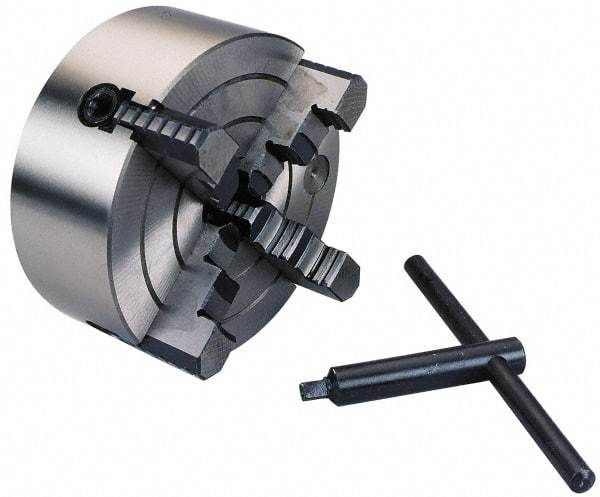 Interstate - 4 Jaws, 6" Diam, Independent Manual Lathe Chuck - Plain Back Mount Spindle, Reversible, 1-49/64" Through Hole Diam, Cast Iron - Industrial Tool & Supply
