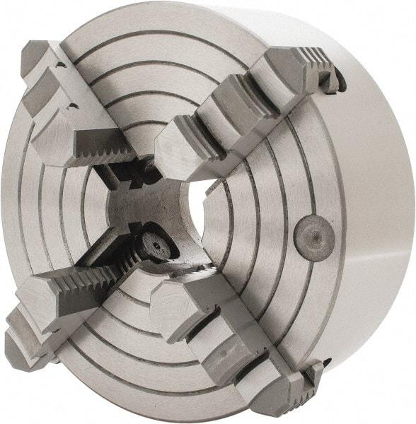 Interstate - 4 Jaws, 8" Diam, Independent Manual Lathe Chuck - D1-4 Mount Spindle, Reversible, 2.165" Through Hole Diam, Cast Iron - Industrial Tool & Supply