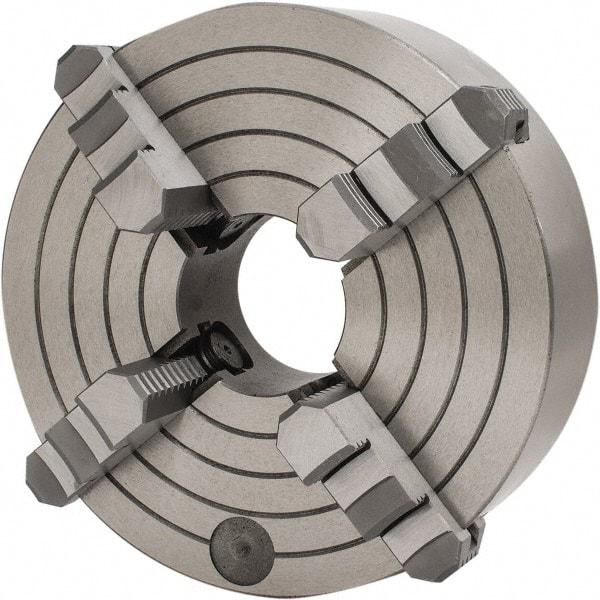 Interstate - 4 Jaws, 10" Diam, Independent Manual Lathe Chuck - D1-6 Mount Spindle, Reversible, 2.953" Through Hole Diam, Cast Iron - Industrial Tool & Supply