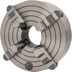 Interstate - 4 Jaws, 10" Diam, Independent Manual Lathe Chuck - D1-6 Mount Spindle, Reversible, 2.953" Through Hole Diam, Cast Iron - Industrial Tool & Supply