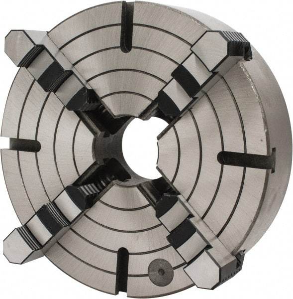 Interstate - 4 Jaws, 12" Diam, Independent Manual Lathe Chuck - D1-6 Mount Spindle, Reversible, 3.74" Through Hole Diam, Cast Iron - Industrial Tool & Supply