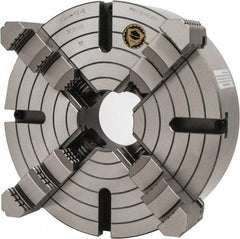 Bison - 4 Jaws, 12" Diam, Independent Manual Lathe Chuck - D1-8 Mount Spindle, Reversible, 3.1496" Through Hole Diam, Cast Iron - Industrial Tool & Supply