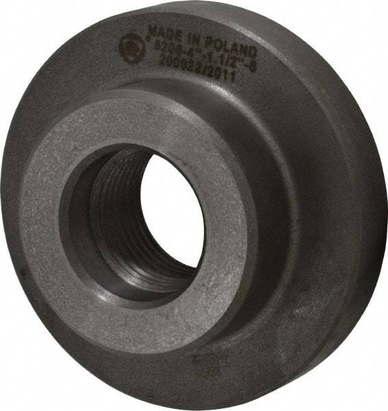 Bison - Adapter Back Plate for 4" Diam Self Centering Lathe Chucks - 1-1/2 - 8 Mount, 1-1/2" Through Hole Diam, 2.677mm ID, 4.095" OD, 0.709" Flange Height, Cast Iron - Industrial Tool & Supply