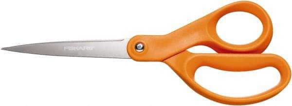 Fiskars - 3-13/32" LOC, 8-1/2" OAL Stainless Steel Standard Shears - Ambidextrous, Plastic Straight Handle, For General Purpose Use - Industrial Tool & Supply