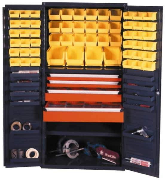 Durham - 13 Shelf 52 Bin Storage Cabinet - Steel, 36" Wide x 24" Deep x 72" High, Gray - Industrial Tool & Supply