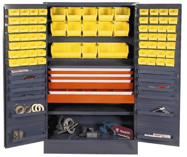 Durham - 13 Shelf 69 Bin Storage Cabinet - Steel, 48" Wide x 24" Deep x 78" High, Gray - Industrial Tool & Supply