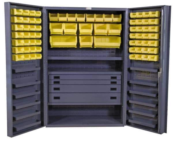 Durham - 13 Shelf 72 Bin Storage Cabinet - Steel, 48" Wide x 24" Deep x 72" High, Gray - Industrial Tool & Supply