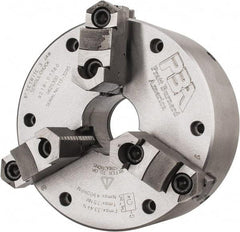 Pratt Burnerd America - 3 Jaws, 6" Diam, Self Centering Manual Lathe Chuck - Plain Back Mount Spindle, Adjustable, Reversible, 4,900 Max RPM, 1.81" Through Hole Diam, Forged Steel - Industrial Tool & Supply