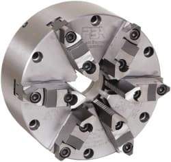 Pratt Burnerd America - 6 Jaws, 8" Diam, Self Centering Manual Lathe Chuck - Plain Back Mount Spindle, Adjustable, Reversible, 2,200 Max RPM, 2-1/4" Through Hole Diam, Forged Steel - Industrial Tool & Supply