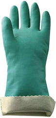 MAPA Professional - Size S (7), 14" Long, 11 mil Thick, Supported, Nitrile Chemical Resistant Gloves - Textured Finish, Knit Lined, Gauntlet Pinked Cuff, Green, FDA Approved - Industrial Tool & Supply
