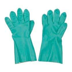 MAPA Professional - Size 2XL (11), 14" Long, 11 mil Thick, Supported, Nitrile Chemical Resistant Gloves - Textured Finish, Knit Lined, Gauntlet Pinked Cuff, Green, FDA Approved - Industrial Tool & Supply