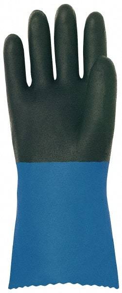 MAPA Professional - Size XL (9), 12" Long, Supported, Neoprene Chemical Resistant Gloves - Textured Finish, Cotton Interlock Knit Lined, Gauntlet Pinked Cuff, Black/Blue - Industrial Tool & Supply