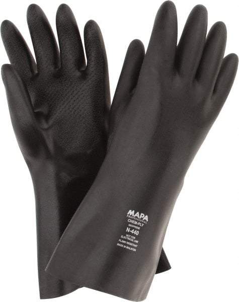MAPA Professional - Size L (9), 14" Long, 30 mil Thick, Neoprene Chemical Resistant Gloves - Textured Finish, Gauntlet Cuff, Black - Industrial Tool & Supply
